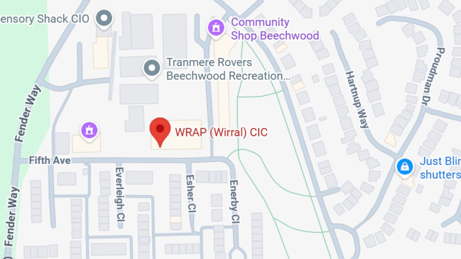 Google Maps view of Wirral Wrap school in Beechwood.