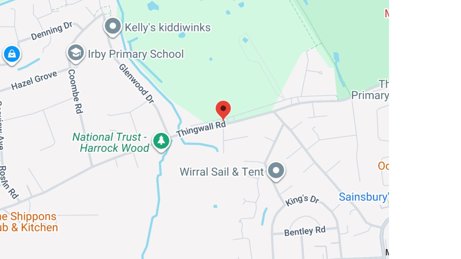 Map of Thingwall Road and Elm Road.