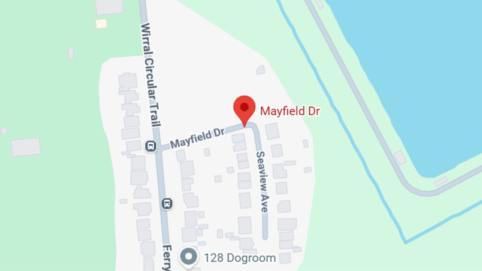Google Maps view of the area in Mayfield Drive, Eastham.