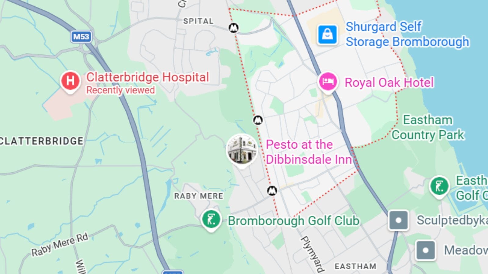 Google maps view of Bromborough. 