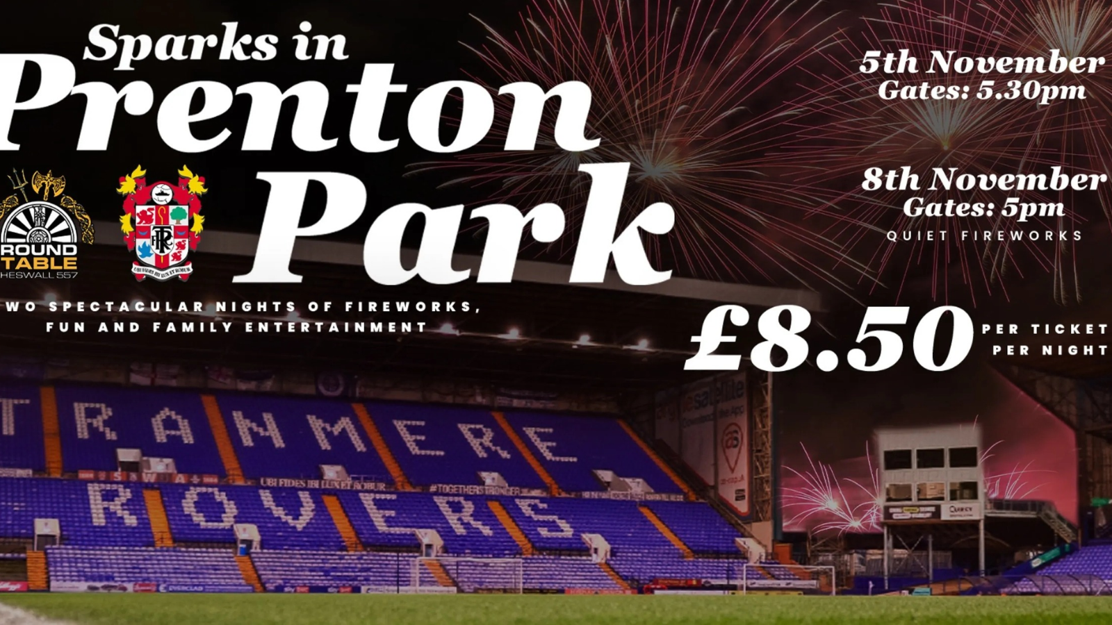 Tranmere Rovers and Heswall Round Table fireworks poster.