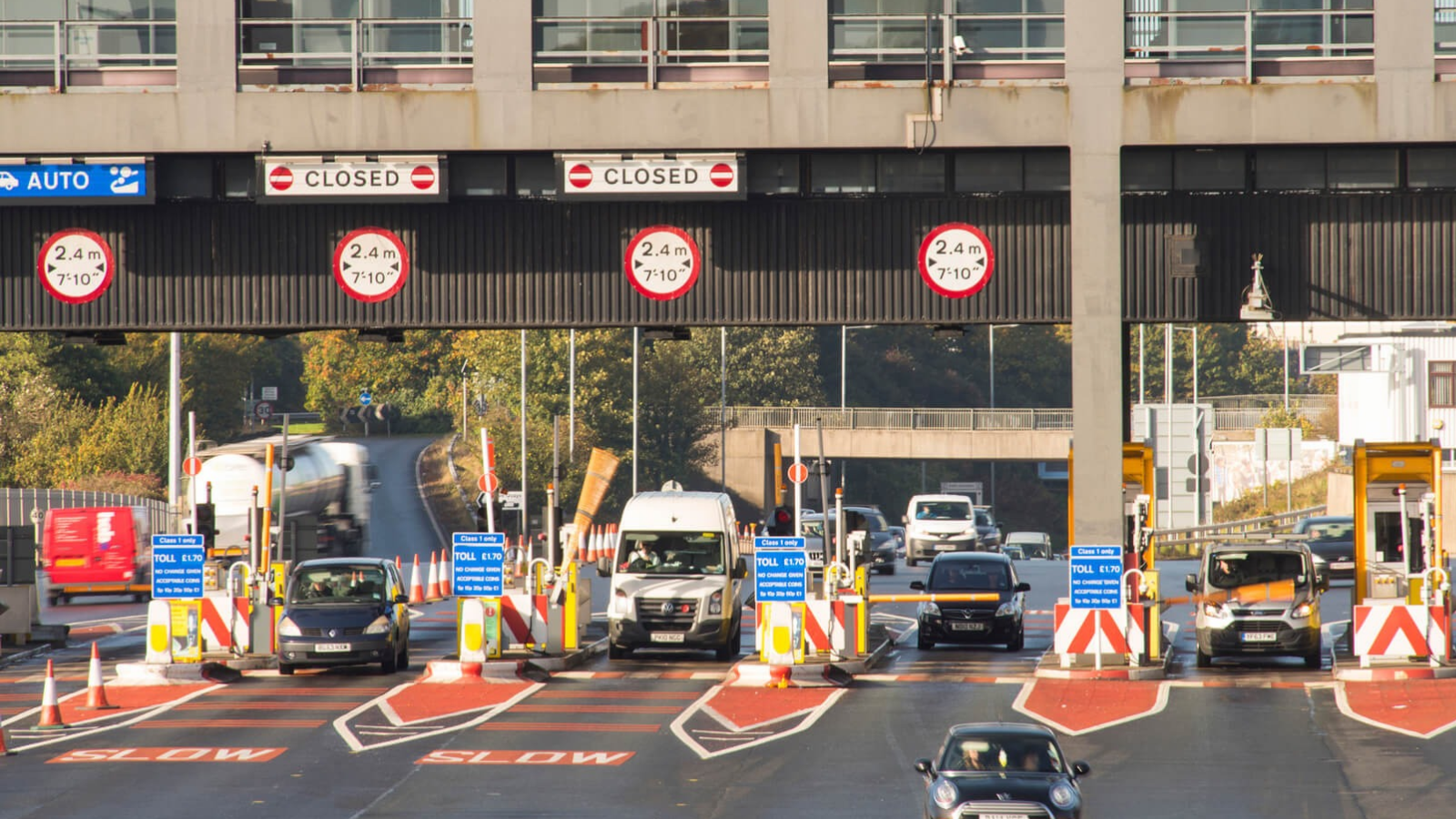 Outside of tunnels at the toll booth.