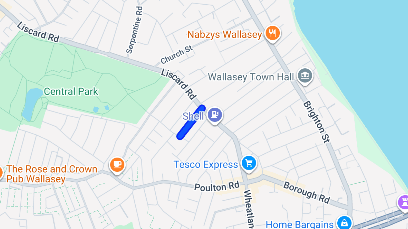 Google Maps view of Lumley Road in Poulton, Wallasey.