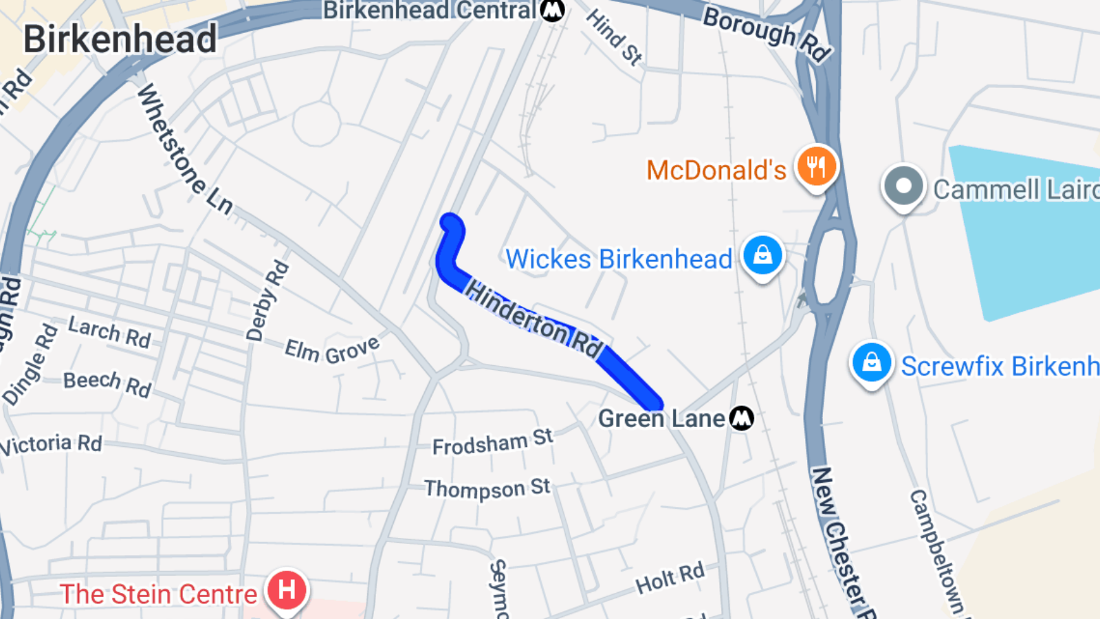 Photo of Google Maps location of Hinderton Road, Tranmere.