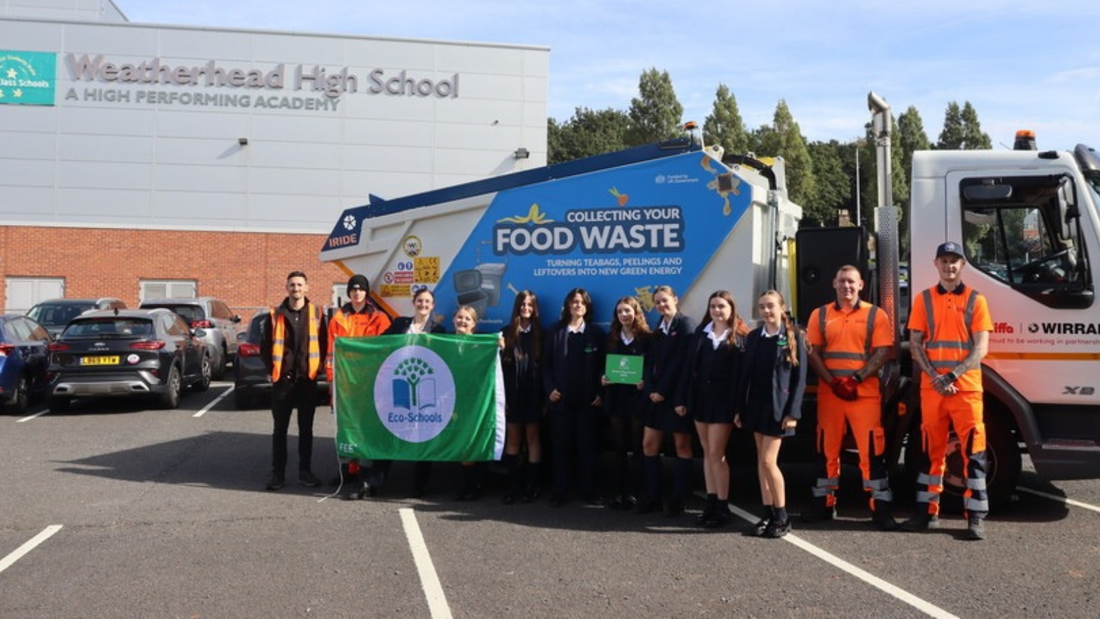 Students and members of Wirral Council's waste collectors.