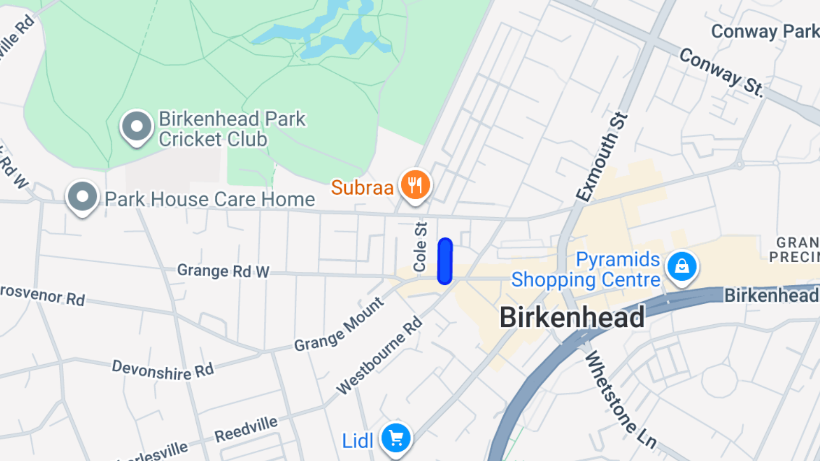 Google Maps view of Grange Place, Birkenhead. 