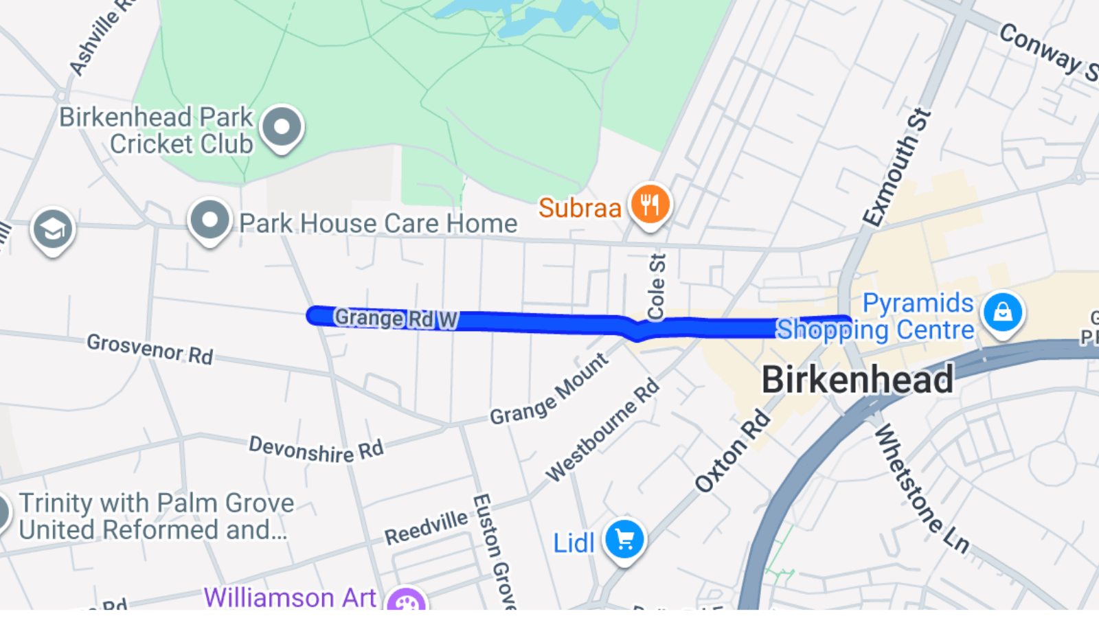 Google Maps view of Grange Road West.