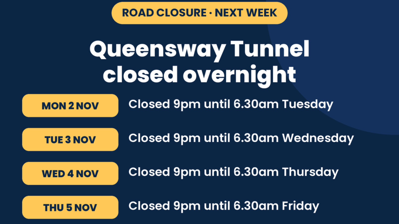 Queensway Tunnel closures.