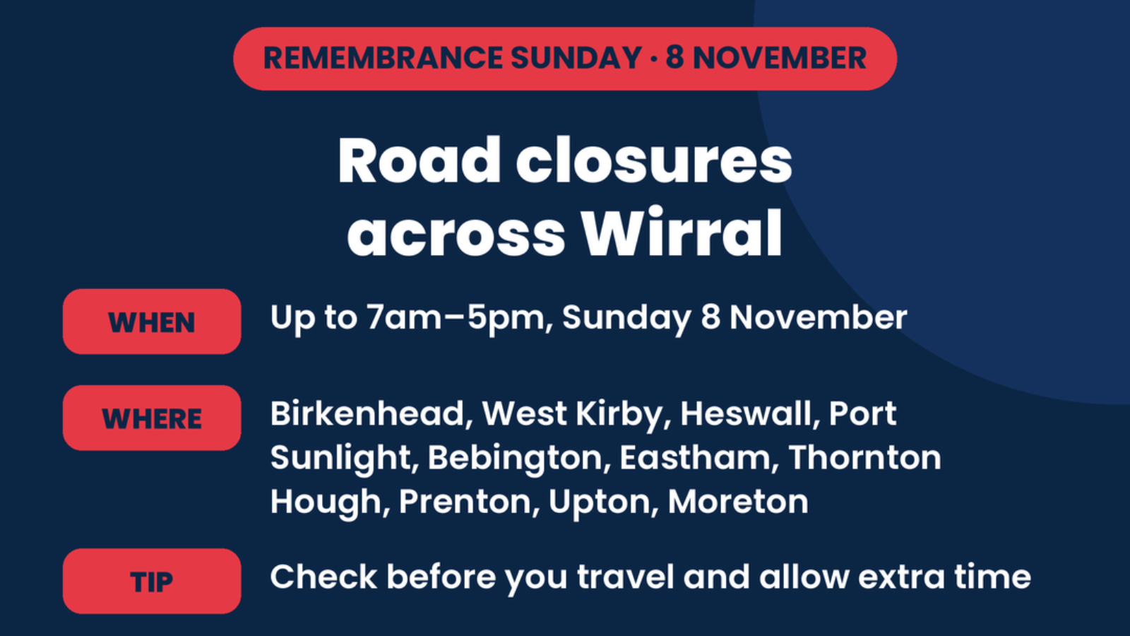 Wirral Today graphic for road closures.