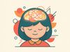 llustration of a child with eyes gently closed and a calm face, while a glowing tangle of coral and yellow swirling lines fills the inside of their head