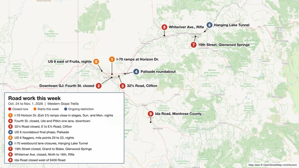 I-70 closures hit Grand Junction, Glenwood Canyon this week