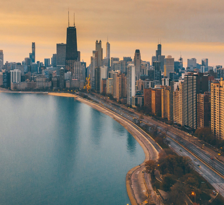 An aerial photo of Lake Shore Drive in Chicago, Illinois.