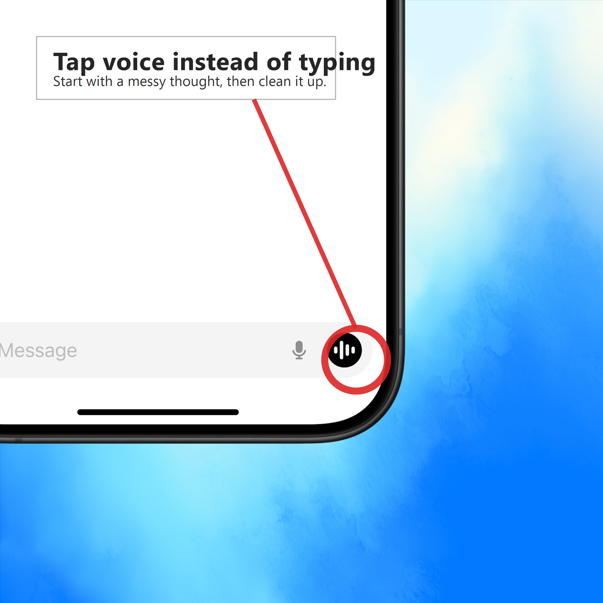 Annotated ChatGPT voice screen with the voice button circled.