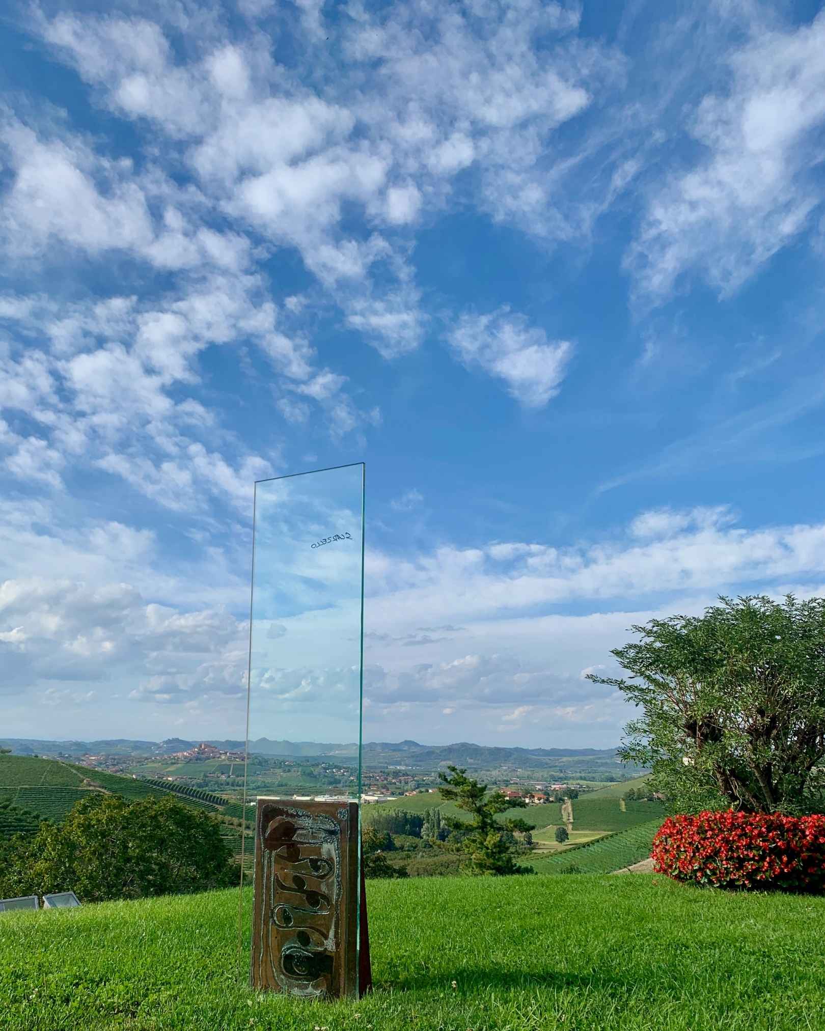 A sculpture overlooking the Langhe at Grinzane Cavour Castle.