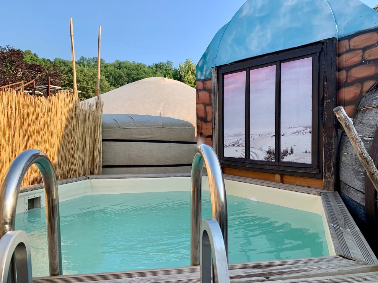 A hexagonal outdoor plunge pool.