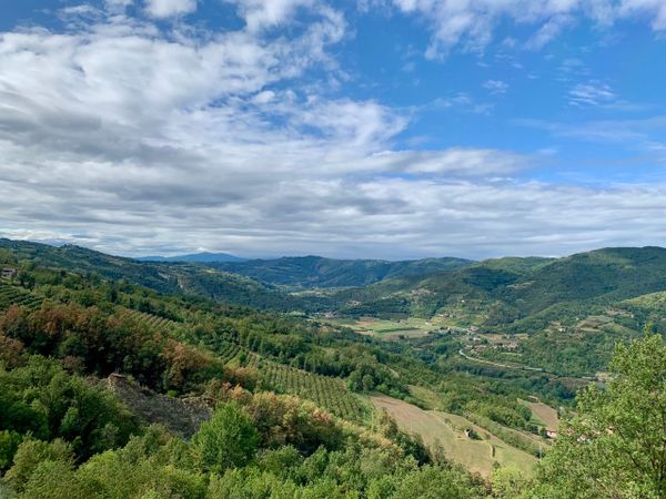 The village of Gorzegno in the Bormida Valley, seen from Levice.