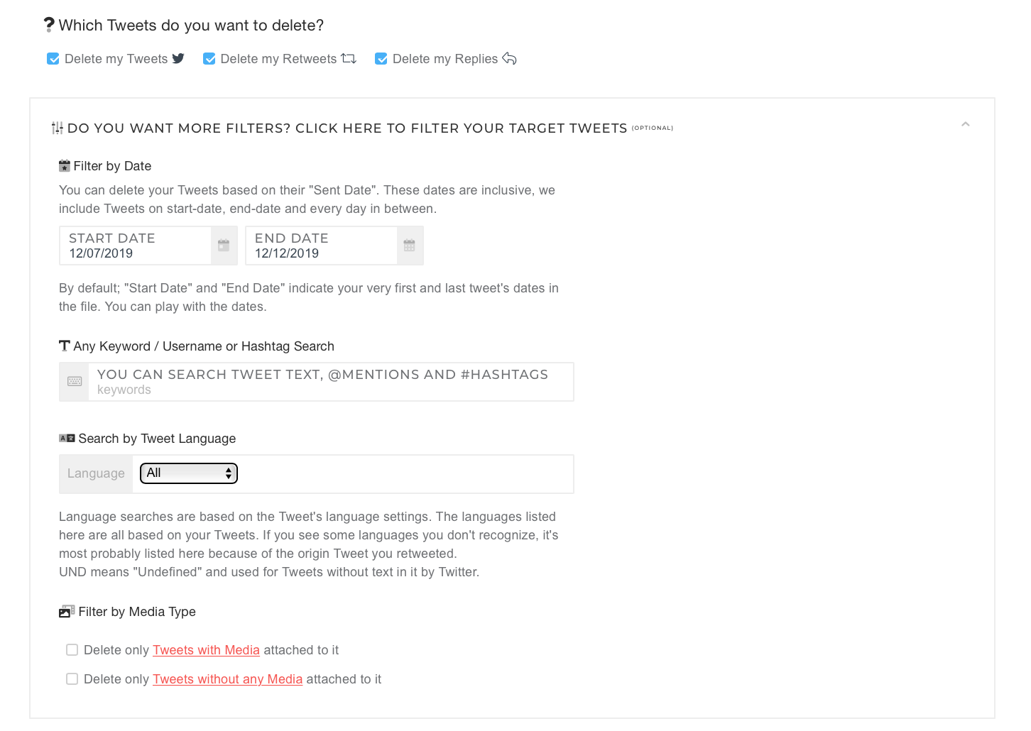 Filter your tweets and find your pictures and videos.