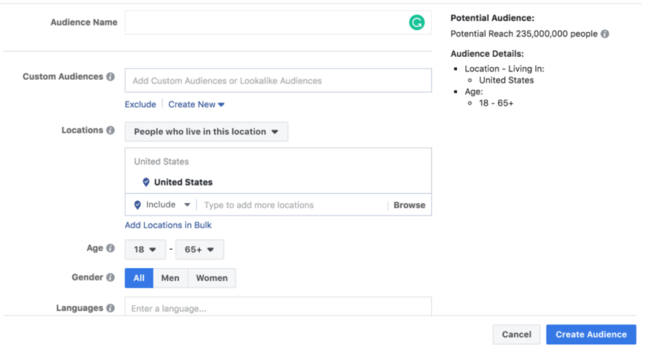 Target Audience on Facebook Ads Manager | Source: Facebook