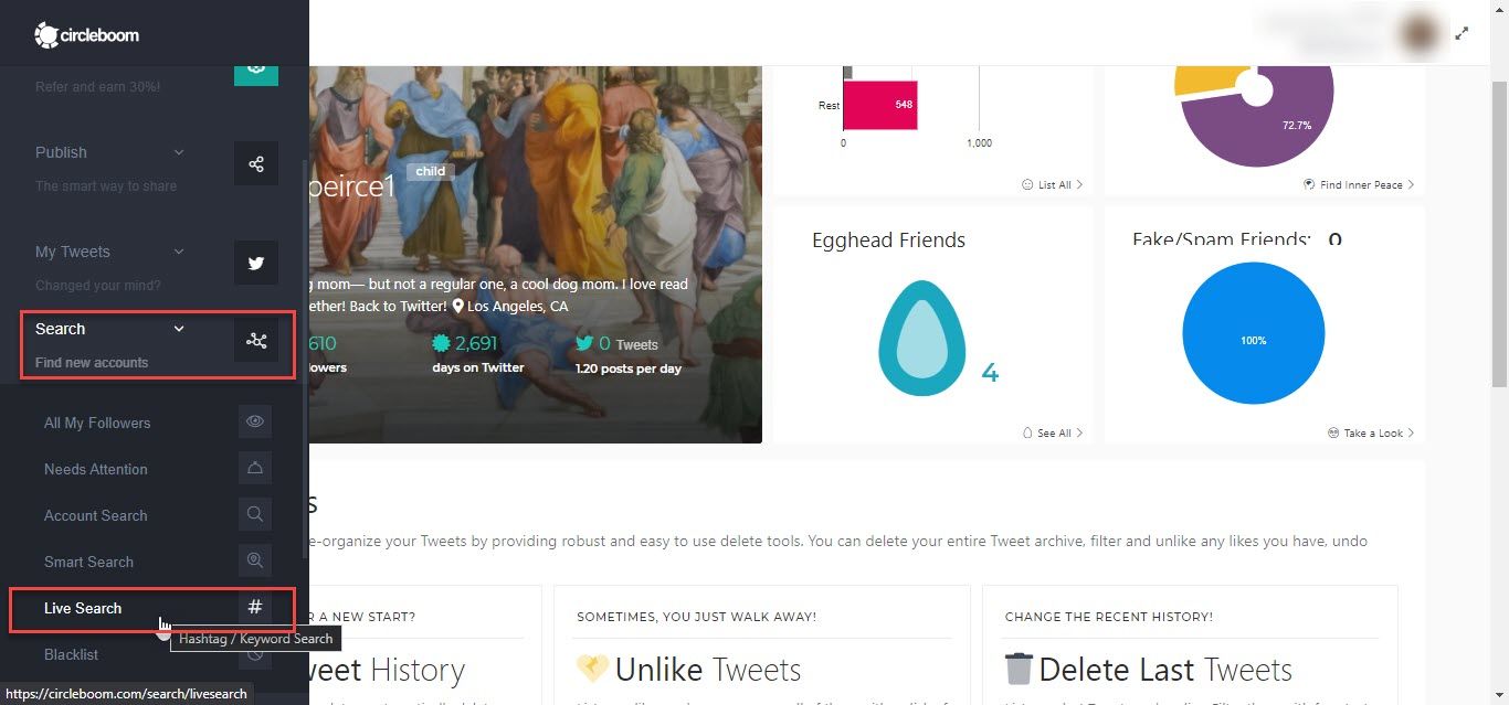 Search hashtags on Circleboom