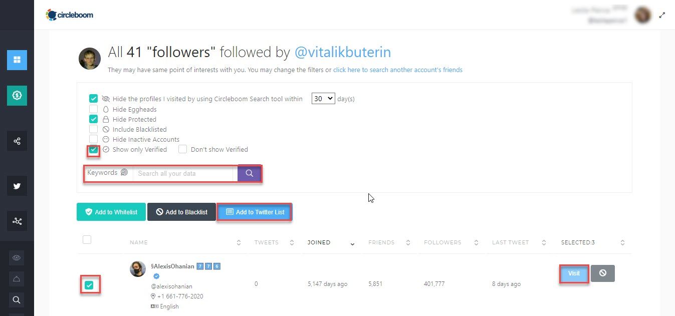 Search someone's Twitter followers with Circleboom