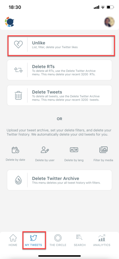 After that you will be directed to Unlike dashboard where you can delete your Twitter likes
