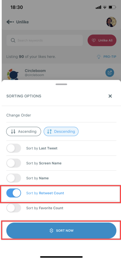How to delete Twitter likes by retweet count