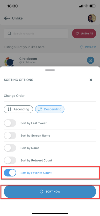 How to unlike tweets by like count