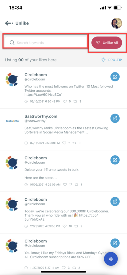 How to delete Twitter likes of specific users and accounts
