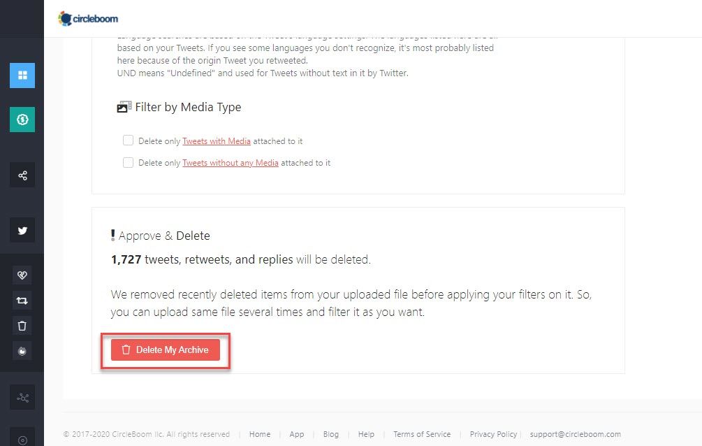 Once you are done, go and click the "Delete All Tweets" button at the bottom