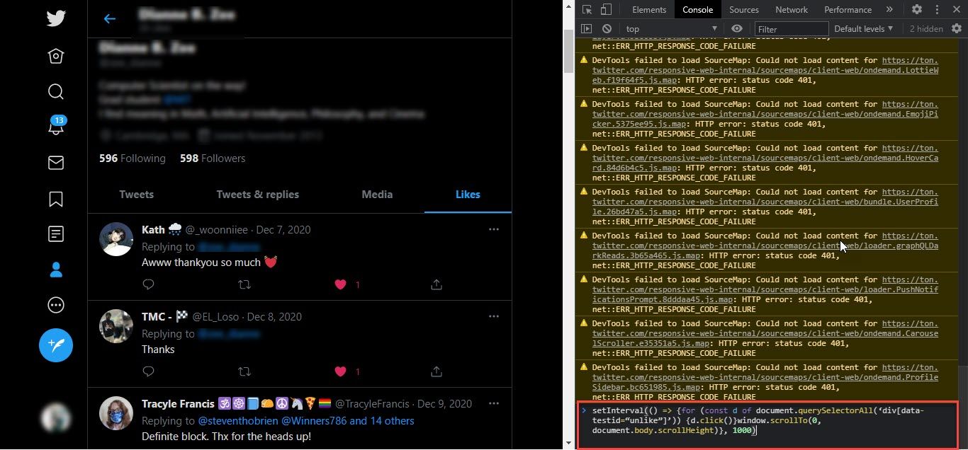 Delete your Twitter likes at once