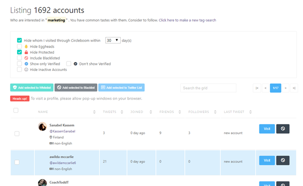 Find the people who use that keyword or hashtag in a second