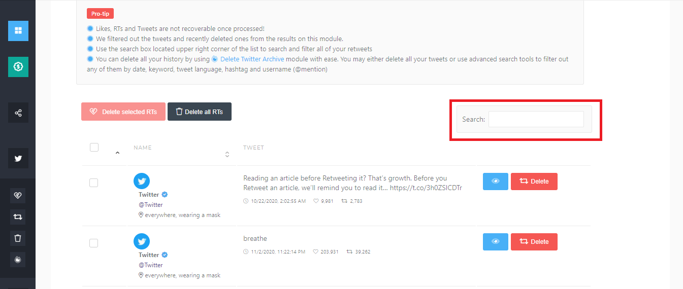 How to delete all retweets