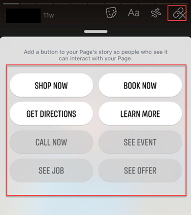 Several call-to-actions are available on Facebook Stories.