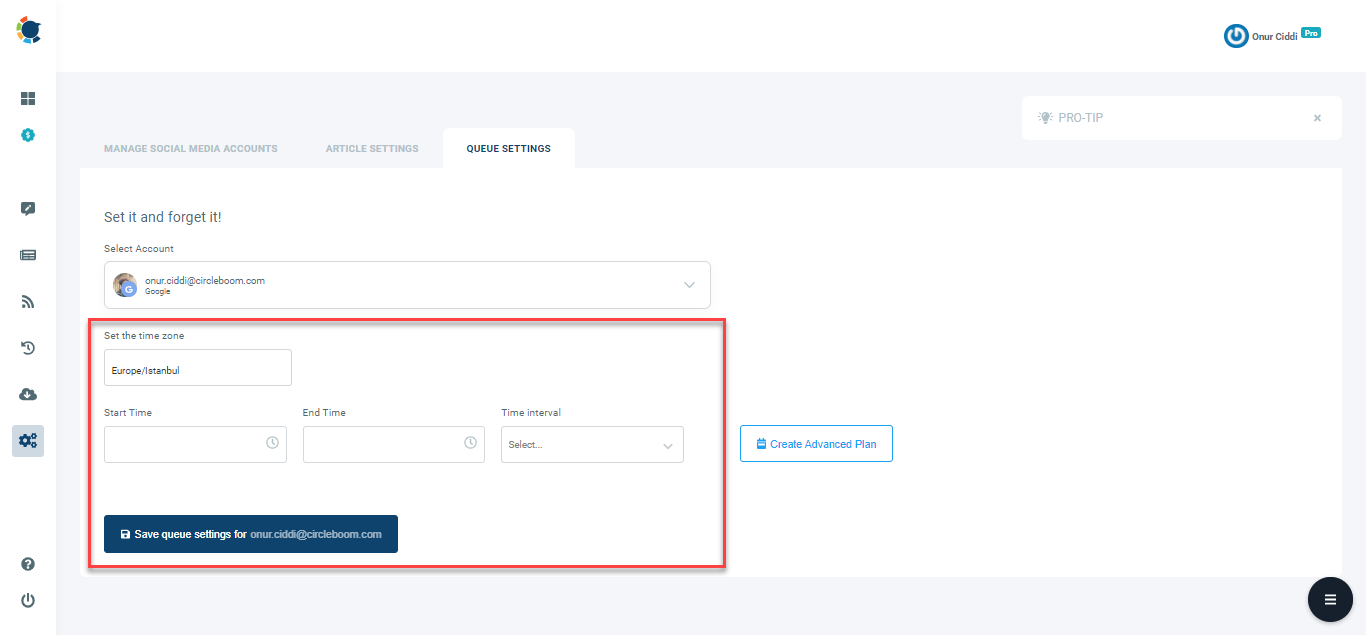 Time zone and then queue data and intervals