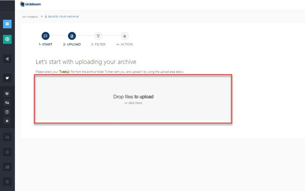 Drop your Twitter archive file to Circleboom interface and then, all data will be embedded and ready to view