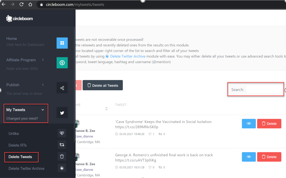 You can search by words or hashtags if you wish to delete tweets selectively