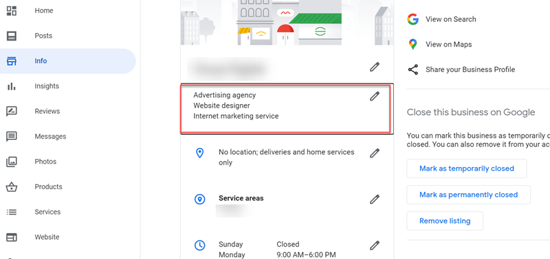Categories will be listed right under your business name in GMB homepage