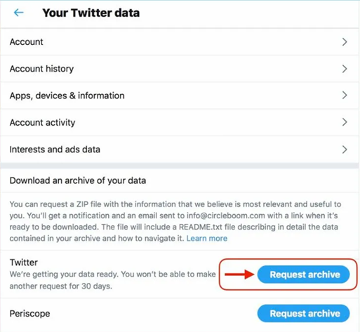 Click on request archive button