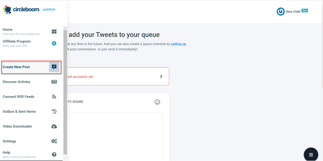 To go create a post page, choose the account you want to post.