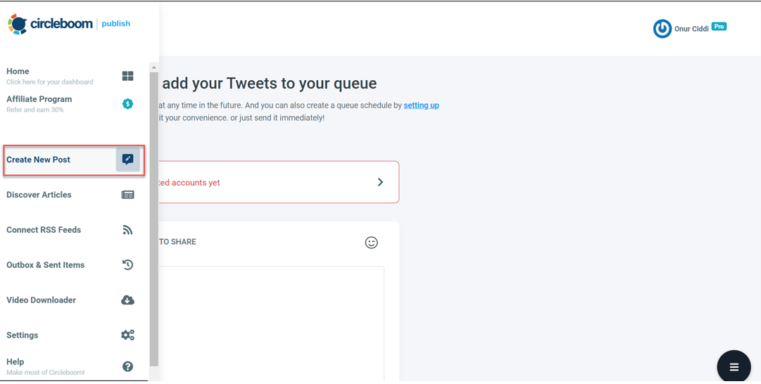 Since Circleboom's is mission is automation for multiple platforms and accounts, on the same page you can switch accounst and continue creating your post.