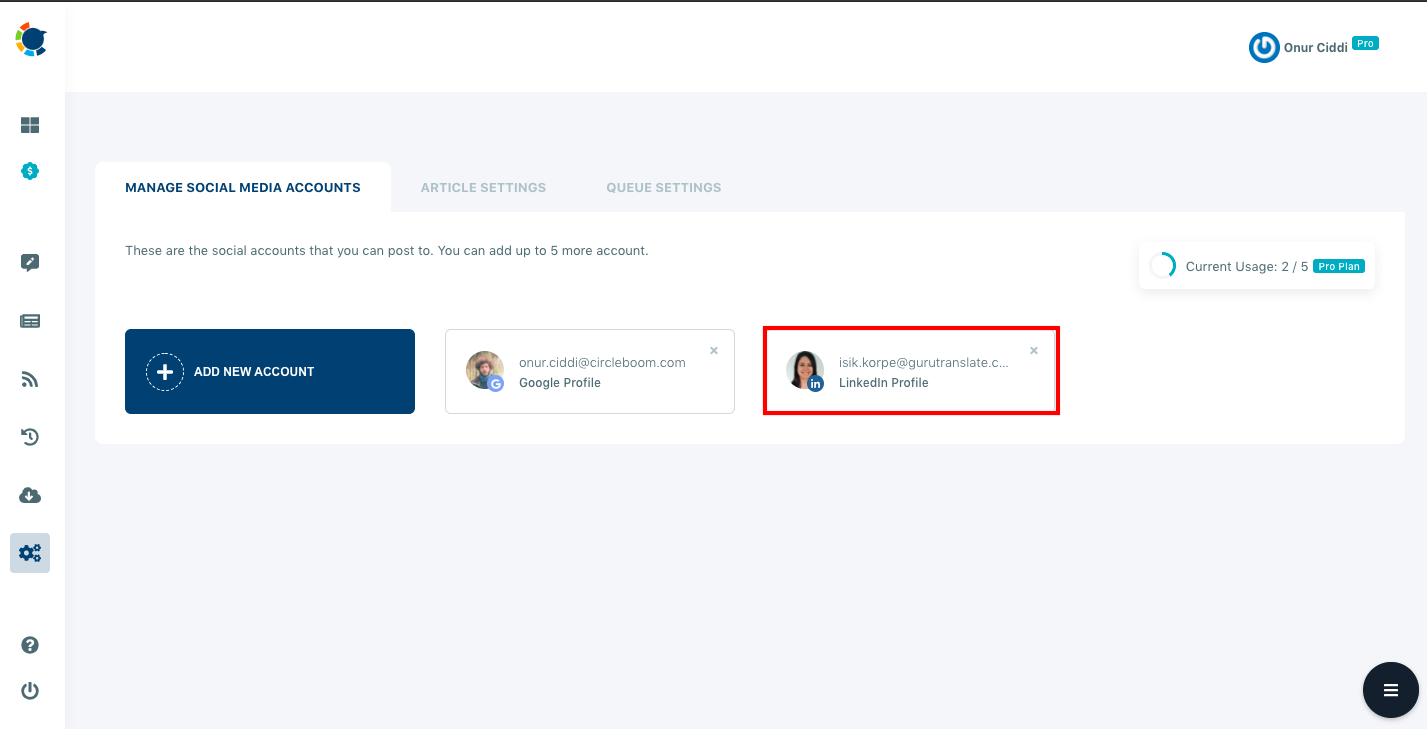 To manage multiple LinkedIn accounts at once, add all your accounts to Circleboom Publish.