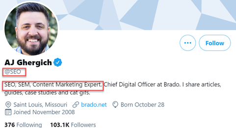 The bio section is an excellent place to provide keywords relevant to your website.