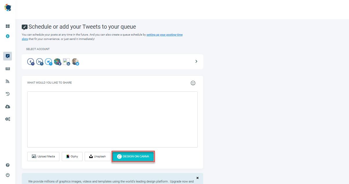 With Circleboom's Social Media Scheduler, you will able to edit and enhance your post with Giphy, Unsplash and most importantly, with Canva!With Circleboom's Social Media Scheduler, you will able to edit and enhance your post with Giphy, Unsplash and most importantly, with Canva!