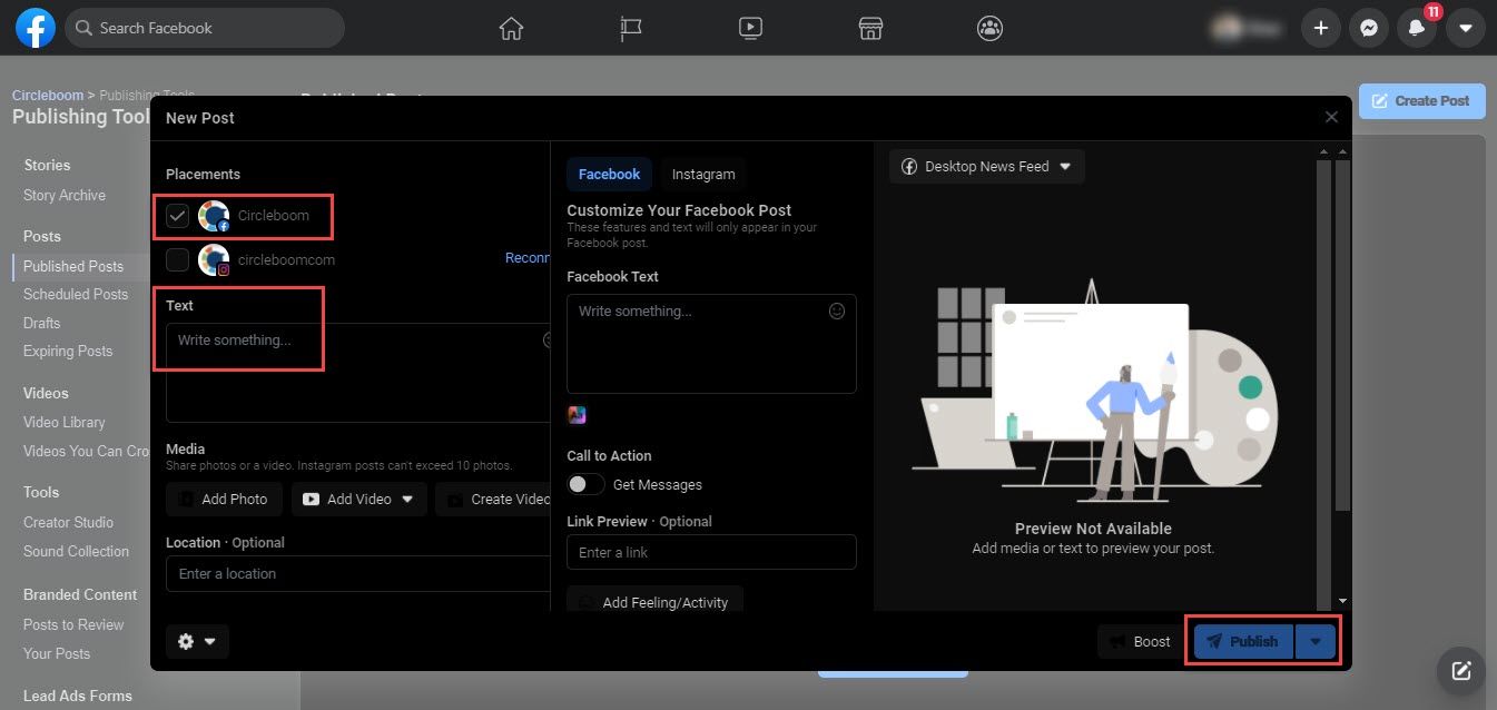 Publish on the buttom left.