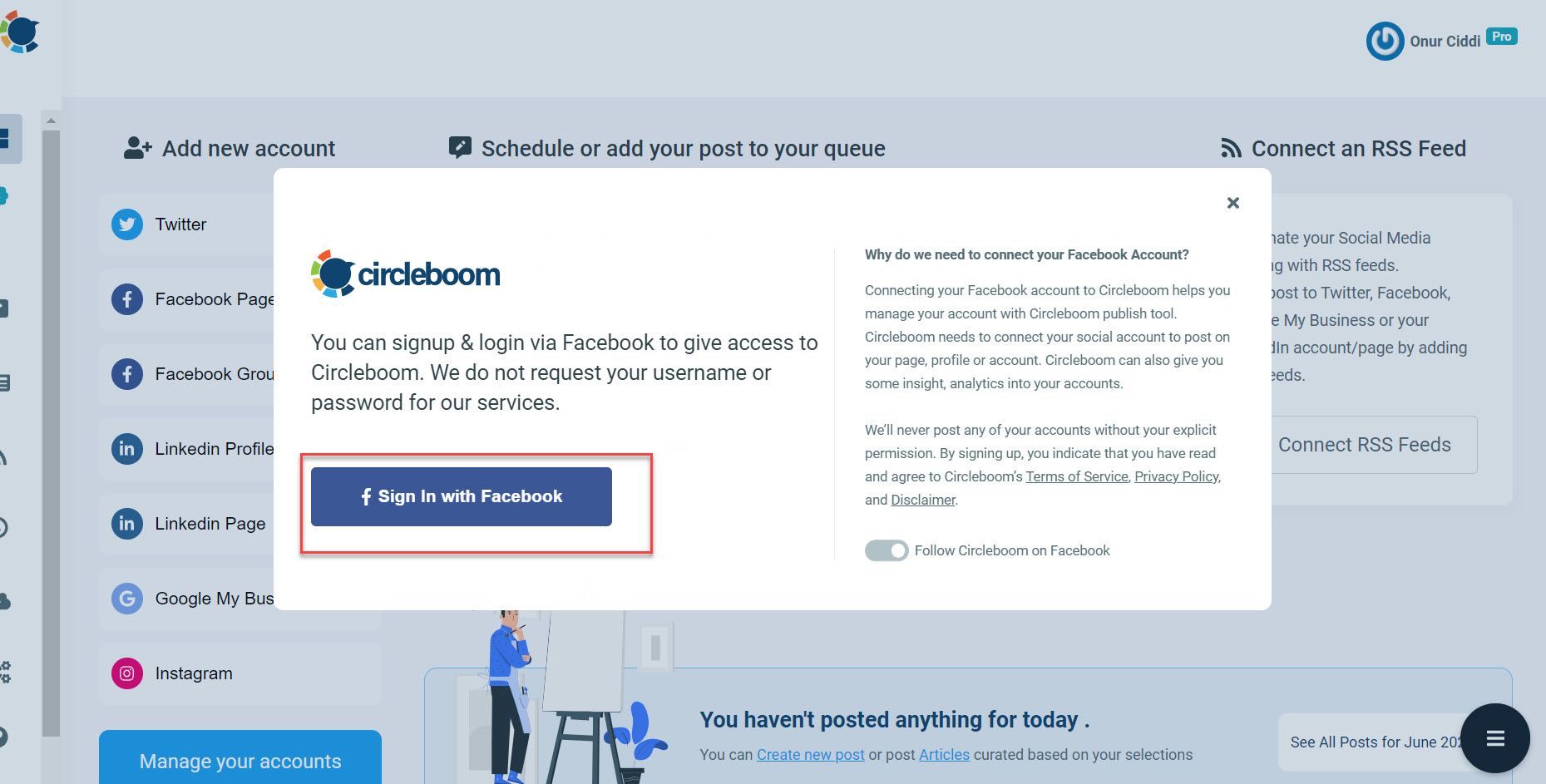 Log in to your Facebook page in order to post at the same time
