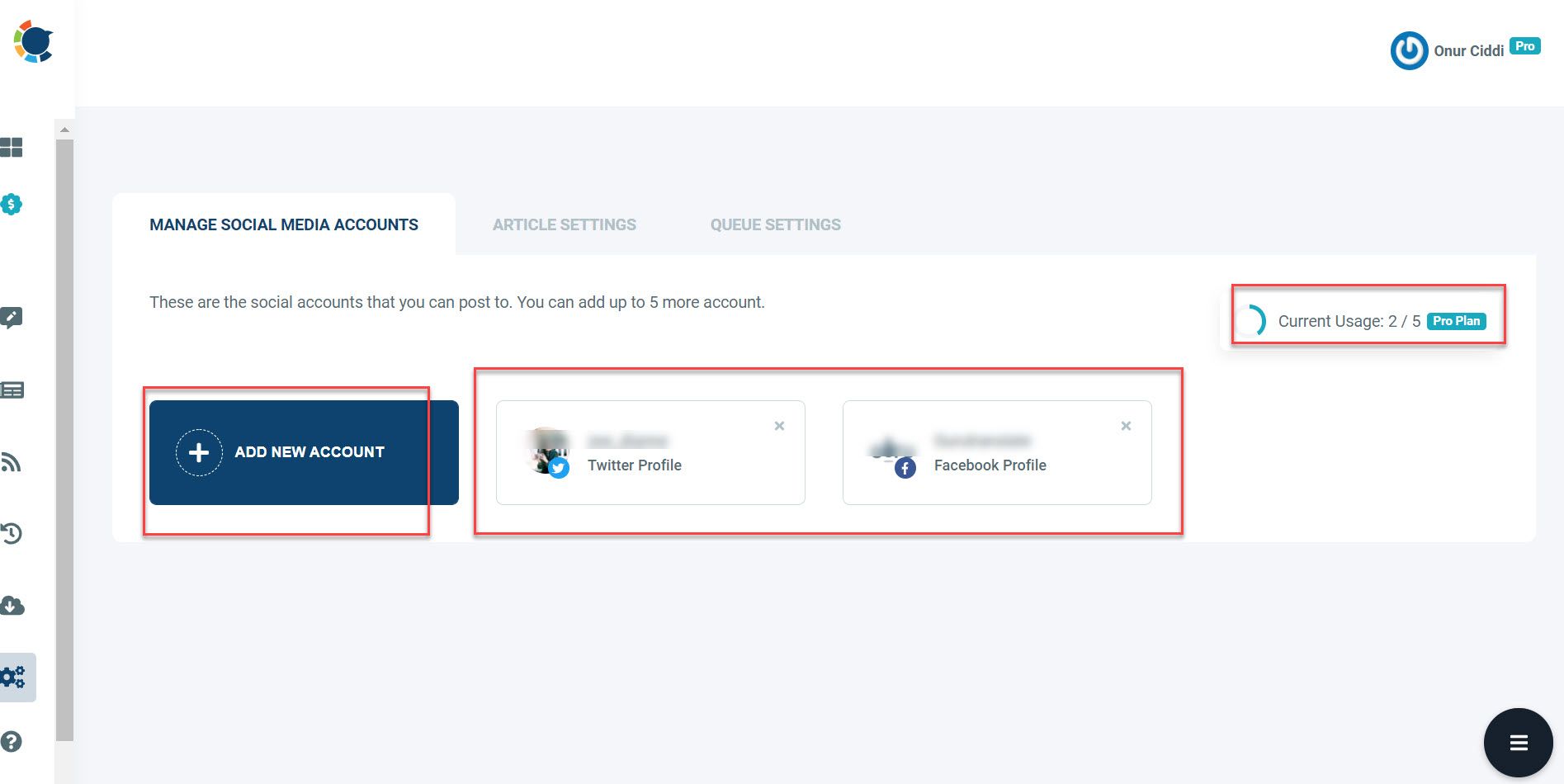 Pro plan offers the opportunity to manage up to 5 different Twitter accounts at the same time.