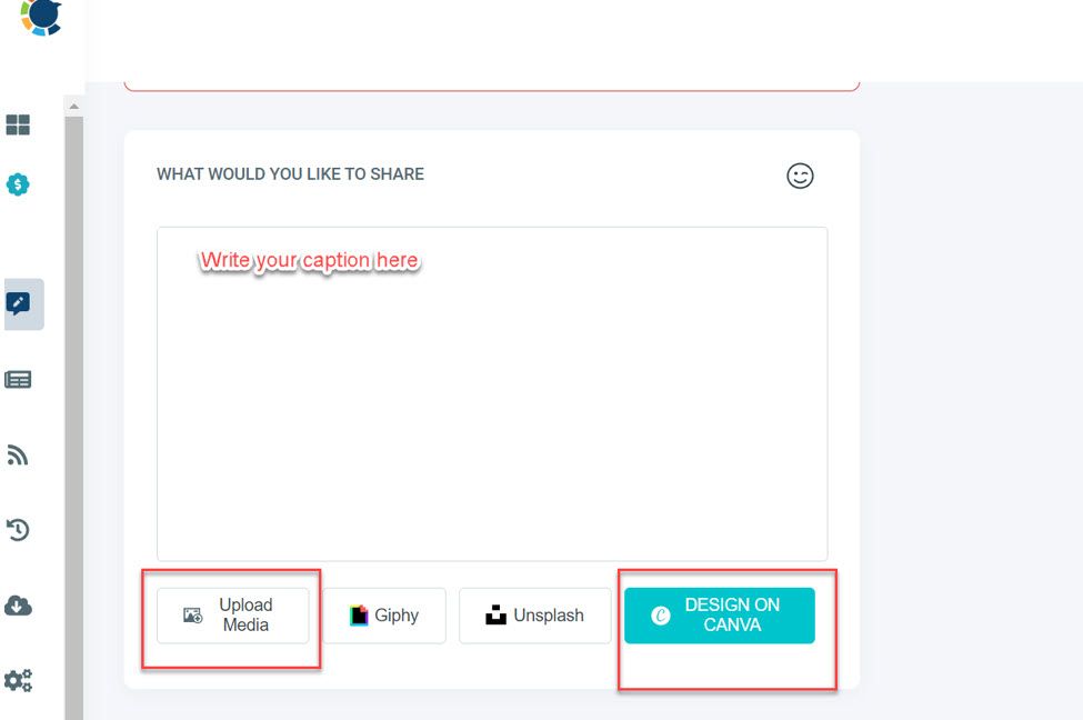 Click on the “Design on Canva” built-in feature to design posts in a single dashboard.