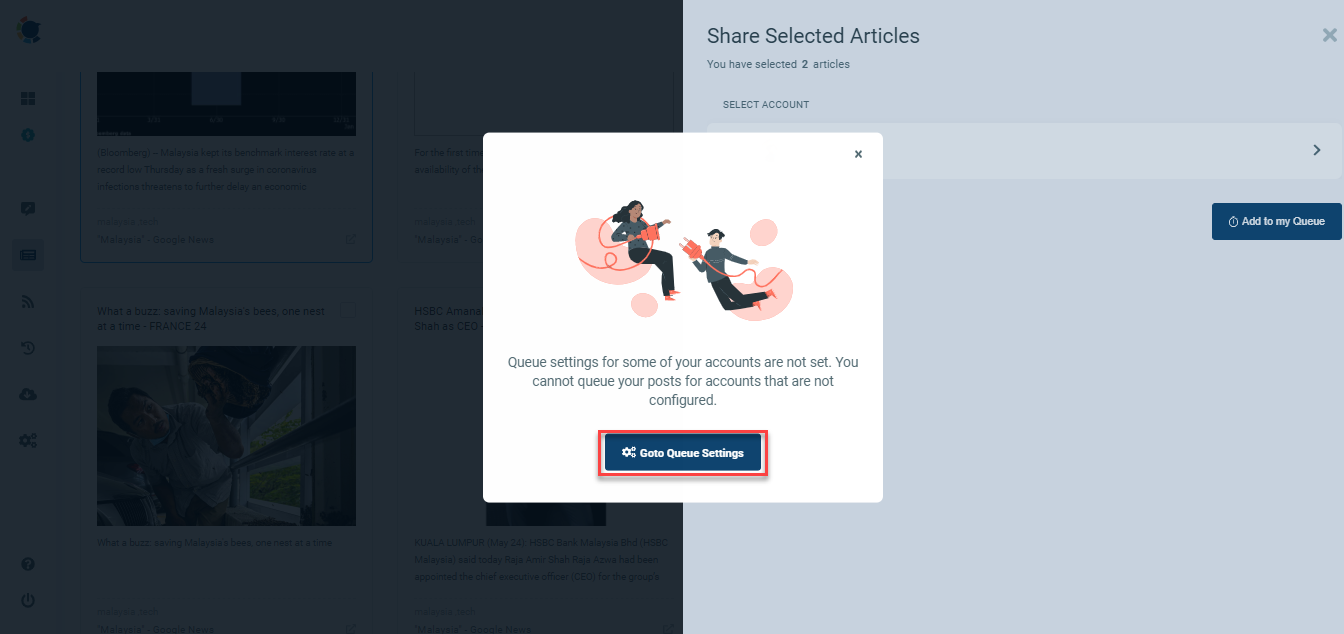 Queue settings will offer time intervals and zones to select.