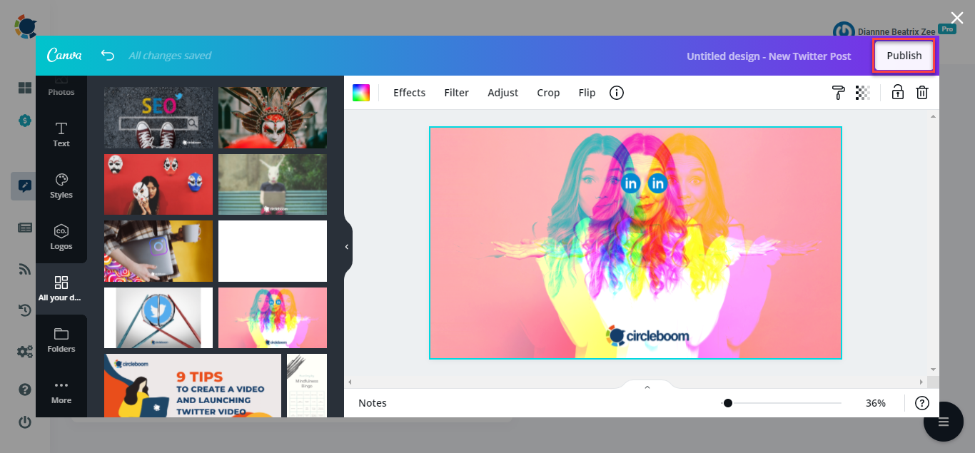Click on the Canva icon, design your post within the Circleboom Publish dashboard!