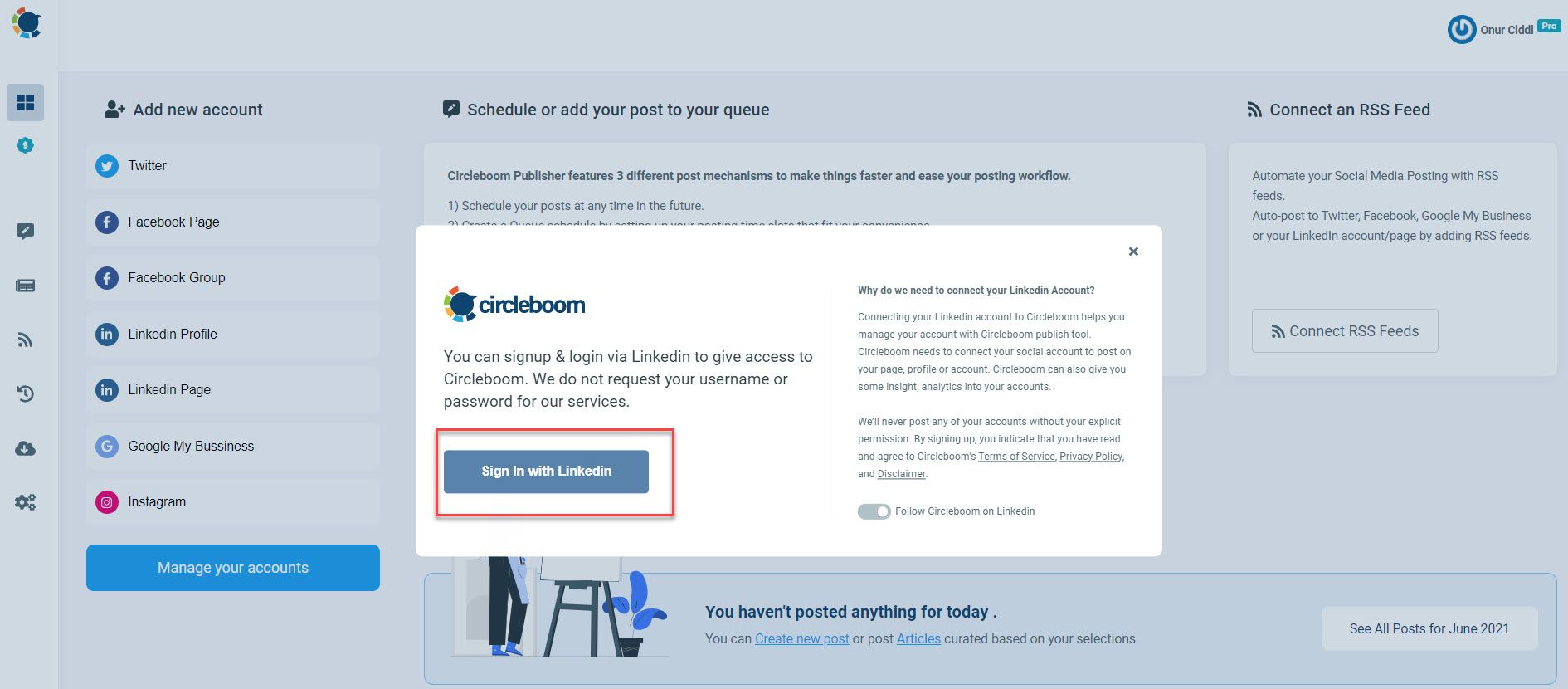 Sync your LinkedIn Pages to start managing multiple accounts.
